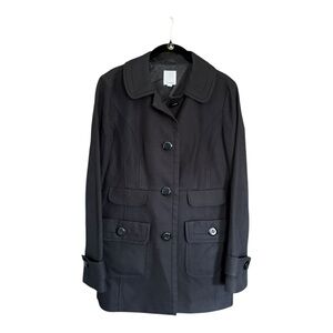 Halogen Women's Black Classic Single Breasted Pea Coat Trench M Utility Tailo…